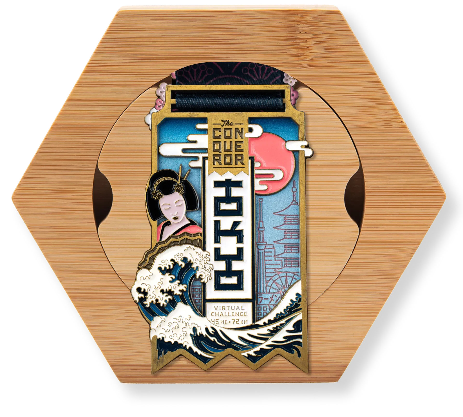 Honeycomb modular medal display with colorful challenge medals
