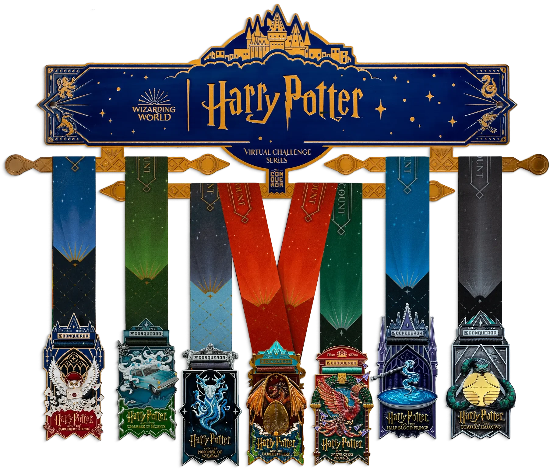 Harry Potter themed medal hanger with medals displayed