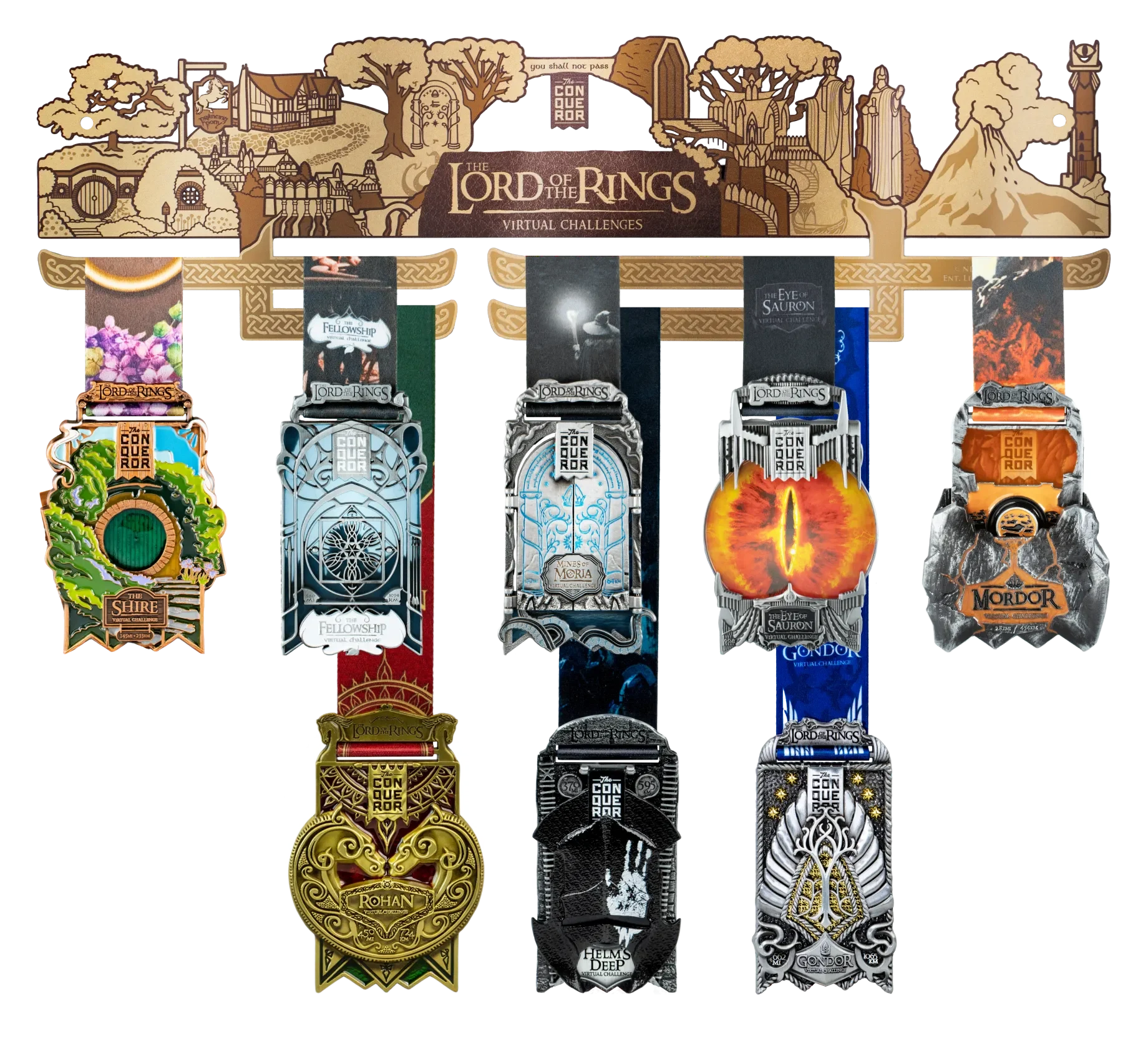 The Lord of the Rings themed medal hanger with medals displayed