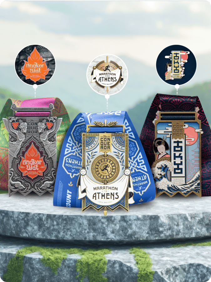 Earn the stunning Marathon to Athens, Tokyo City and Angkor Wat medals