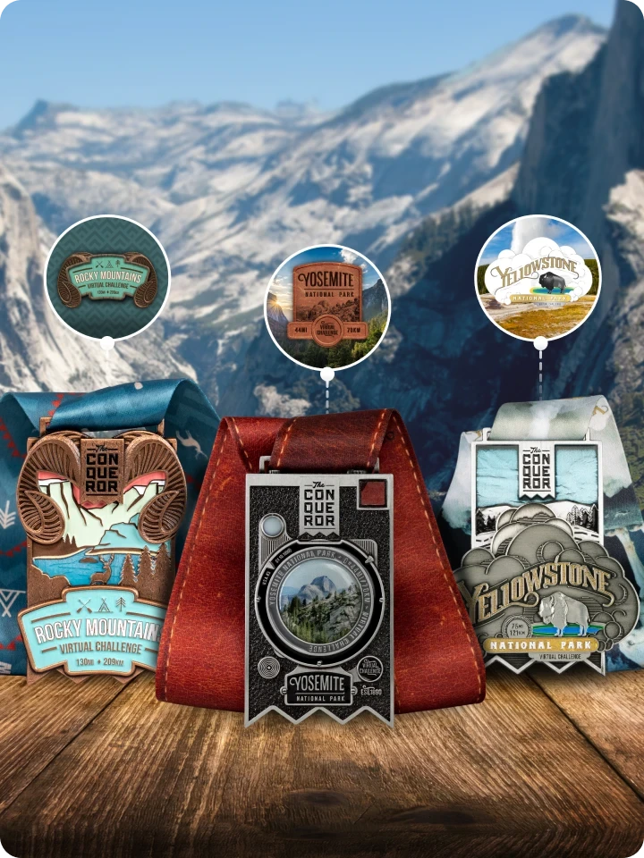 Earn the stunning Yellowstone, Yosemite, Rocky Mountains medals