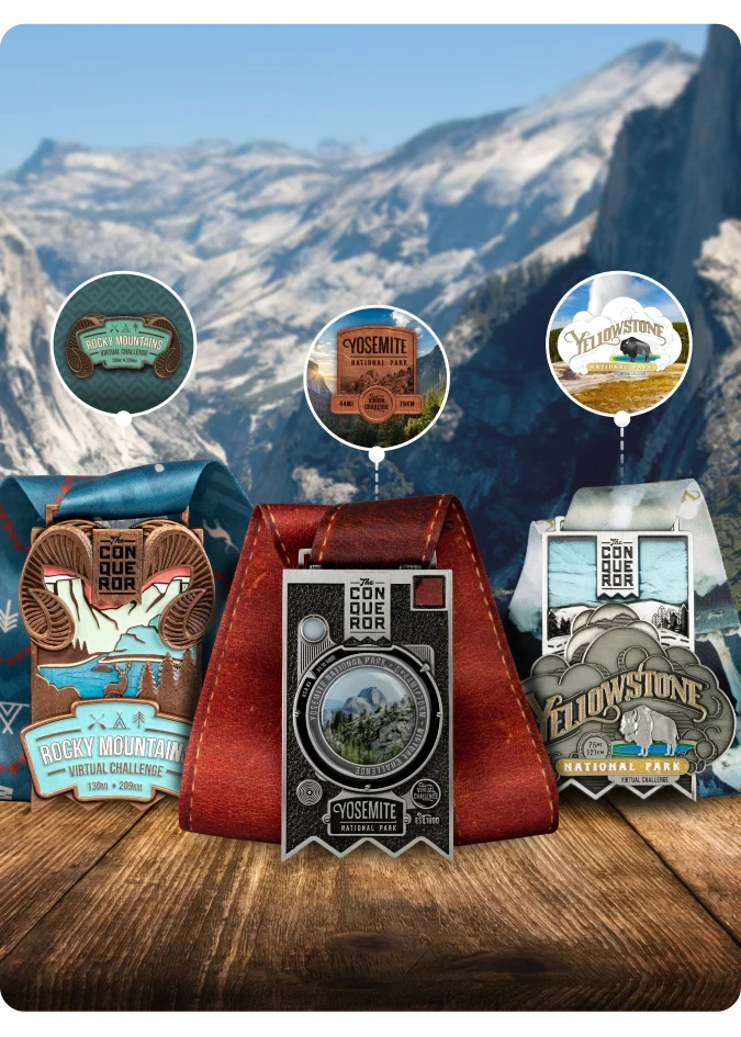 Earn the stunning Yellowstone, Yosemite, Rocky Mountains medals