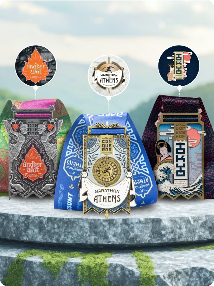 Earn the stunning Marathon to Athens, Tokyo City and Angkor Wat medals